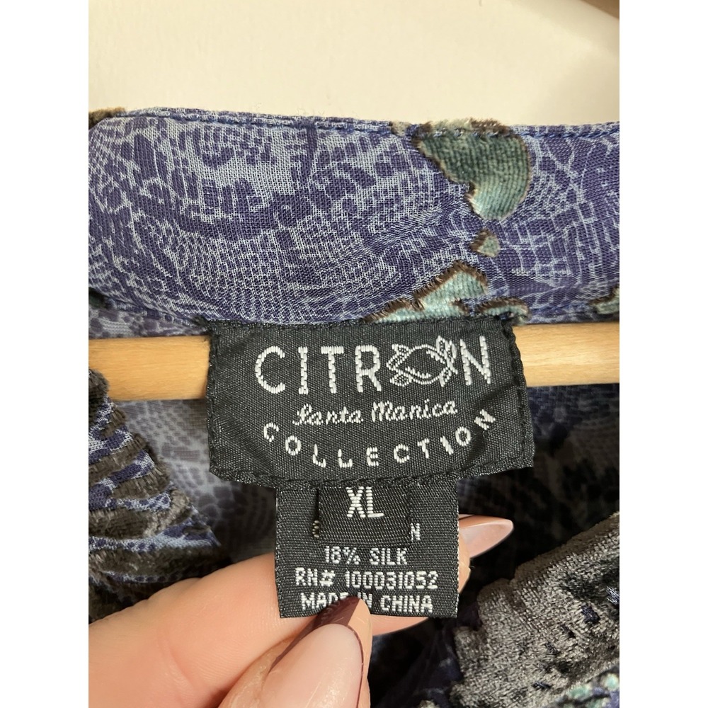 Citron Santa Monica Cardigan Duster Top Size XL Silk Blend Japanese Fans Velvet - Picture 6 of 7